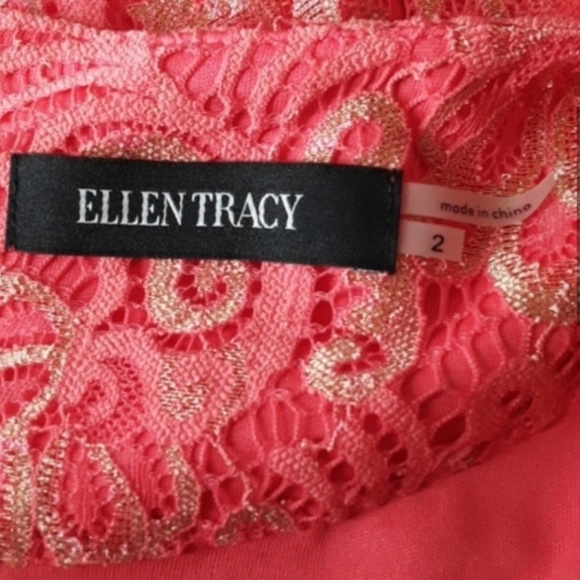 ELLEN TRACY Coral and Gold Dress with Pockets 2 - Picture 4 of 4